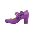 thumbnail image 2 of YOUYEDIAN Chaussures de Danse pour Femmes Été Robe à la Cheville à Brides Talons Épais Chaussures Mary Jane Confortables Rétro Bout Fermé Talon Bas Escarpins de Mariage Soirée (Violet), 2 of 8