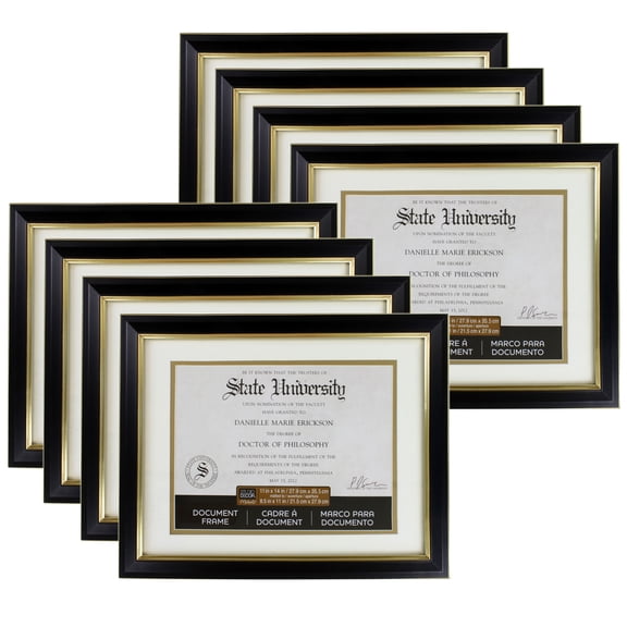 Studio Decor 8.5" x 11" Black & Gold Document Frame with Double Mat, 8 Pack