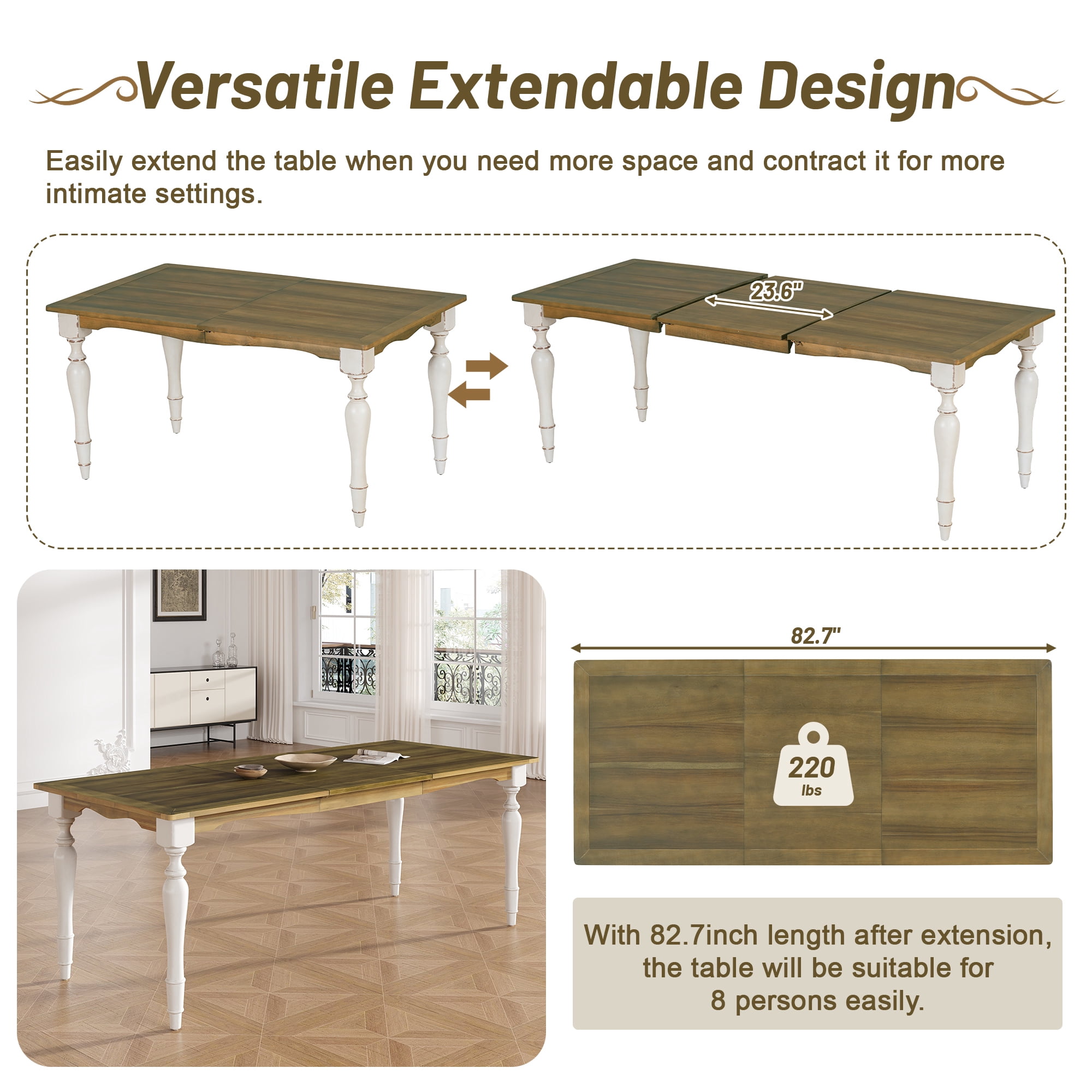 Free Shipping! Euroco 7 Piece Expandable Vintage Dining Set with