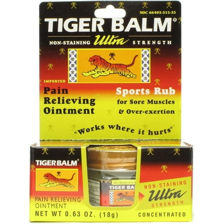 Tiger Balm Ultra Strength Pain Relieving Ointment/Sports Rub Non-Staining 0.63 Oz. 18g Jar Value Bulk Multi-pack