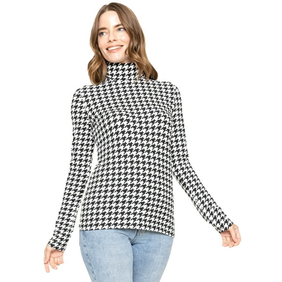 Stretch Is Comfort Women's Warm Long Sleeve Turtleneck Top Houndstooth X-Large