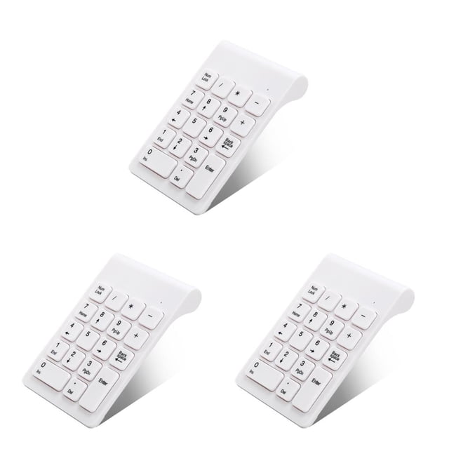bedienty Mini 2.4G USB Wireless 18 Keys Keyboard Office Working Number Keyboards Battery Powered Pad for Laptop Computer White 3Set