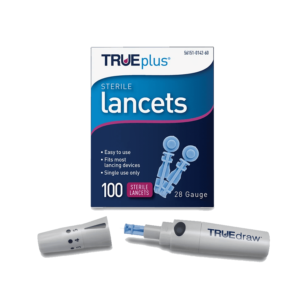 1 TRUEdraw Lancing Device and True Plus Lancets  28g, Box of 100