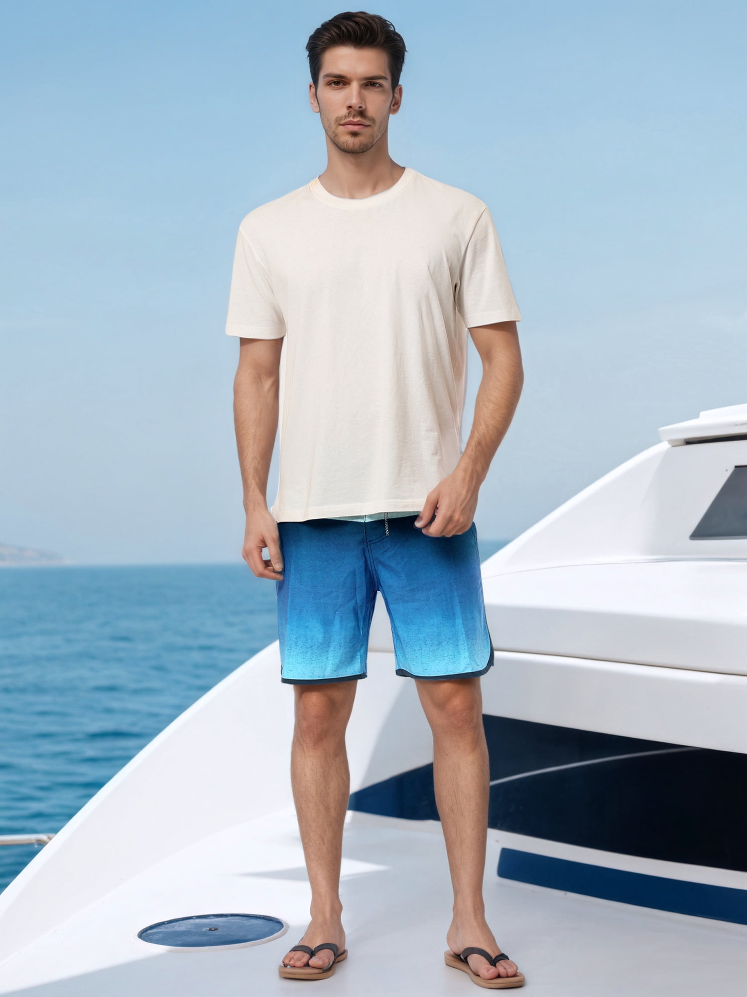 DARING DIVA Men's Summer Drawstring Elastic Waist Color Block Beach Shorts 34 Dark Blue