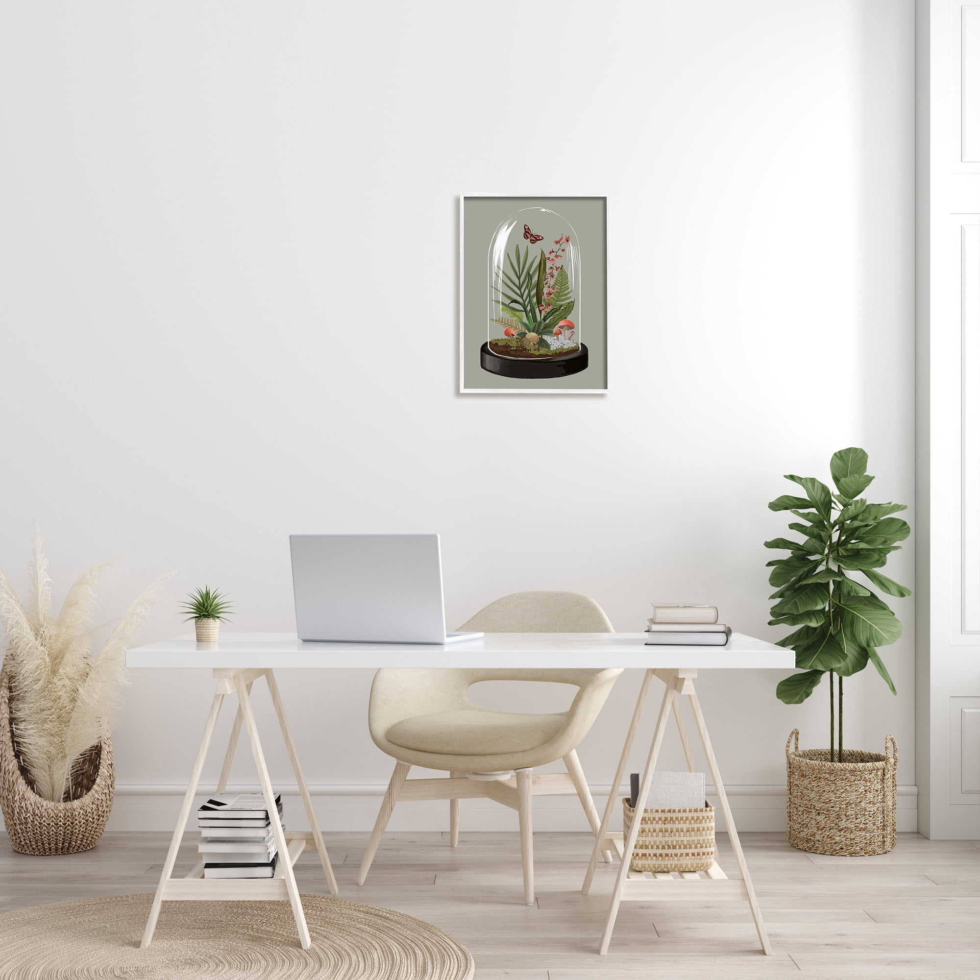 Stupell Industries Terrarium Dome Wildlife Nature Blooming Butterfly Botanicals Graphic Art White Framed Art Print Wall Art, Design by House of Rose