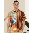 thumbnail image 2 of Unique Bargains Men's Floral Stripes Patchwork Button Down Summer Printed Shirts Yellow Green XXL, 2 of 6
