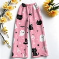 thumbnail image 5 of Garbnen Halloween Fleece Womens Pajama Pants Ghost Pumpkin Graphic Lounge Pants for Women Soft Fluffy Fall Winter Warm Wide Leg Sleep Pants Women, 5 of 6