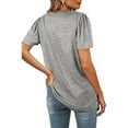 thumbnail image 4 of Liacowi Summer Casual Tops for Women Square Neck Short Sleeve T Shirt Strips Print Basic Top Loose Tunic Blouses Plus Size, 4 of 5