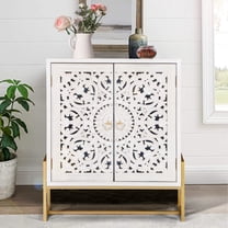 Sophia & William 2-Door Flower Hollow-Carved Metal Feet Accent Cabinet-White