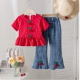 thumbnail image 2 of JUMEYU Kids Short Sleeve Pants Set Girl Clothes Cute Cool Girl Tops Pants 2 Piece Girls Summer Outfits Size 6-7 (Red,6-7 Years), 2 of 8