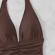thumbnail image 4 of Trajes de baño Amzcrzy Tankini para mujer, bikini de control de abdomen para mujer, bikinis de cintura alta con cordón ajustable, traje de baño de una pieza fruncido, café, XL, 4 of 6