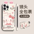 thumbnail image 2 of Bonita funda con soporte para muñeca Hello Kitty para teléfono Apple 16, 15PRO, sin marco, 14 orificios finos, resistente a caídas, ultrafina, 2 of 5