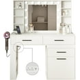 thumbnail image 3 of 57" Makeup Vanity Desk with Mirror and Lights, 24”×19“ Mirror, Convertible Modern Large Dresser Featuring Power Outlet and 3 Drawers, 8 Shelves and 1 Large Cabinet for Bedroom, 3 of 9