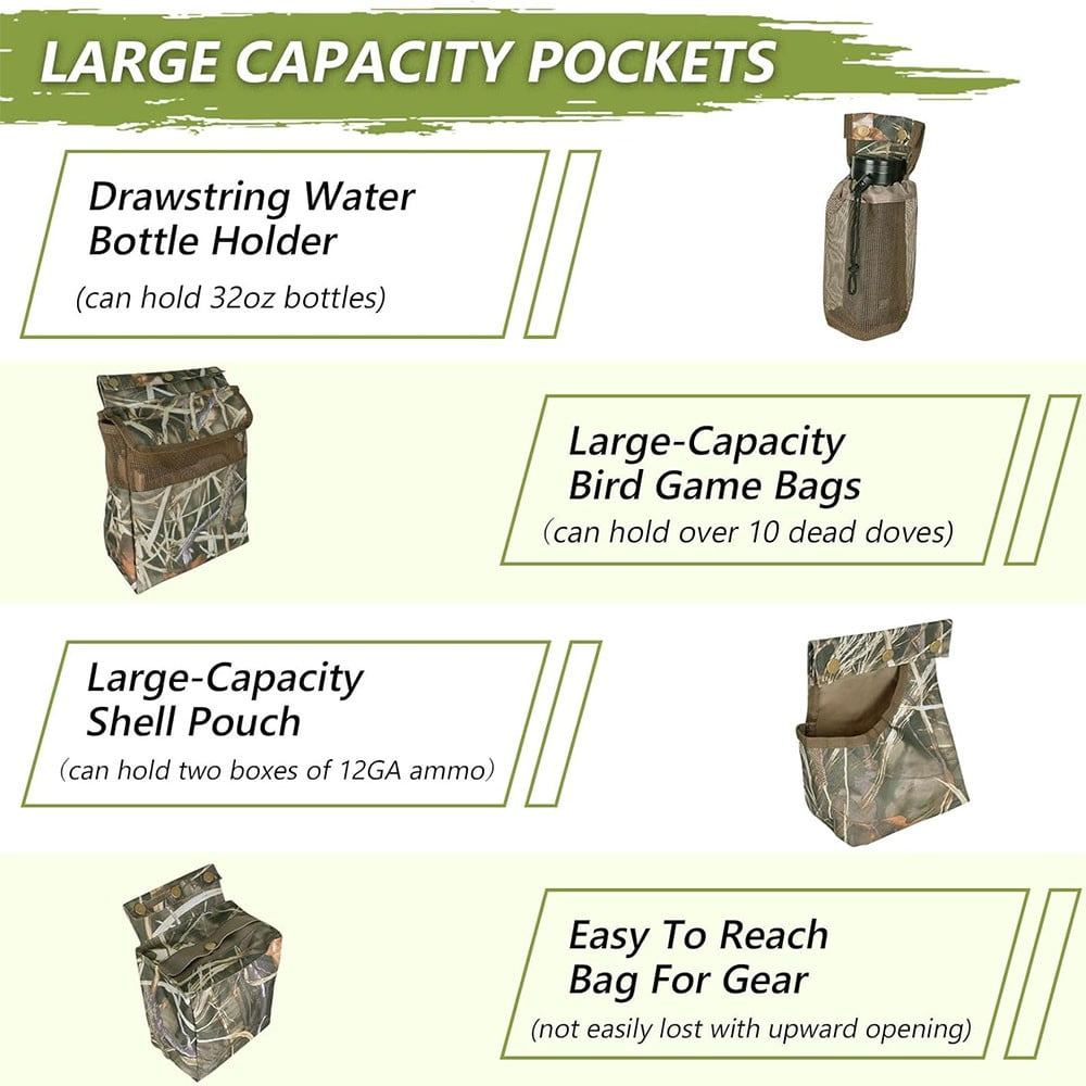 DIDADI Dove Hunting Belt, Adjustable Field Shooting Game Bag Shell Pouch Bottle Carrier for Fishing Dog Training, Camouflage