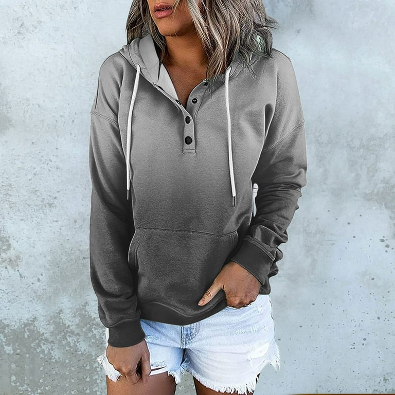 HAPIMO Rollbacks Womens Sweatshirt Long Sleeve Hooded Pocket Pullover Tops  Gradient Color Print with Drawstring Sweatshirt Casual Loose Womens Fall  Fashion Clothes Dark Gray M 