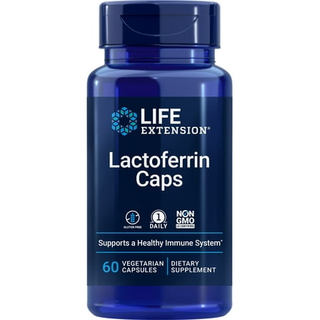 Life Extension Lactoferrin Caps 300mg - Lactoferrin Supplement From Bovine Whey - For Healthy Immune System Support and Eye Health - Gluten-Free, Once Daily, Non-GMO, Vegetarian – 60 Capsules