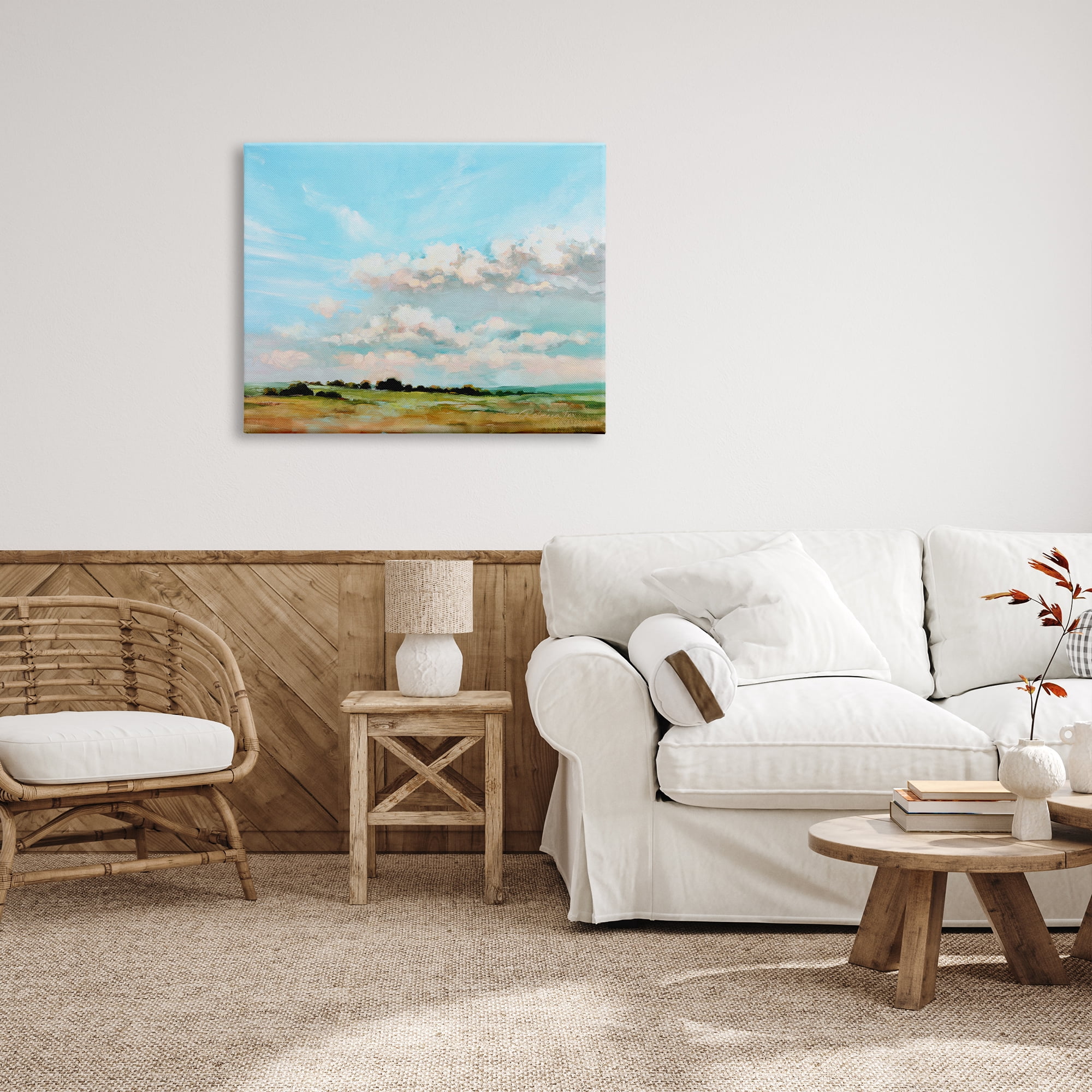 Stupell Industries Cloudy Landscape Painting Nature Painting Gallery Wrapped Canvas Print Wall Art, 40 x 30