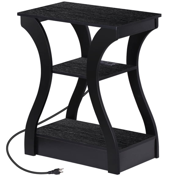 ZENSTYLE Side Table 3 Tier End Table with Charging Station Nightstand with USB Storage Shelf Black