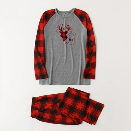 

purcolt Women 2 Piece Pajamas Set Christmas Family Matching Parent-child Sleepwear Elk Printed Long Sleeve Round Neck Top with Plaid Pants Soft Loungewear Suit-Mother