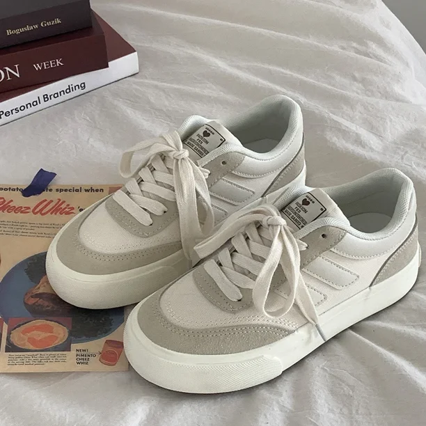Zapatos vulcanizados de lona para mujer, zapatillas deportivas planas y gruesas, transpirables, tenis, primavera y otoño