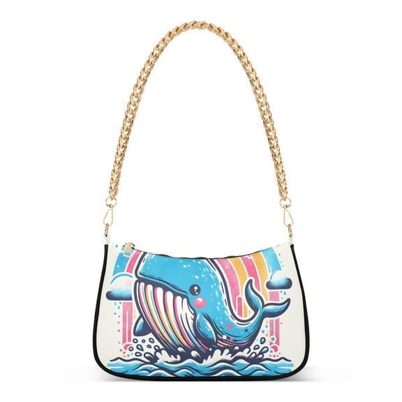 Whale Wave CuteWomen Small Shoulder Bag Crossbody Tote Hobo Bags Purse Clutch Handbags with Chain Strap for Women
