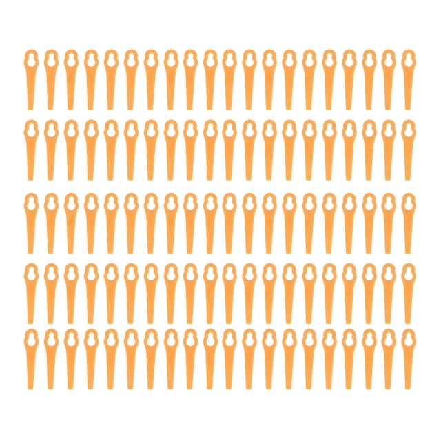 100 cuchillas de plástico para cortadora de césped, accesorios de repuesto para herramientas de poda manuales, color naranja
