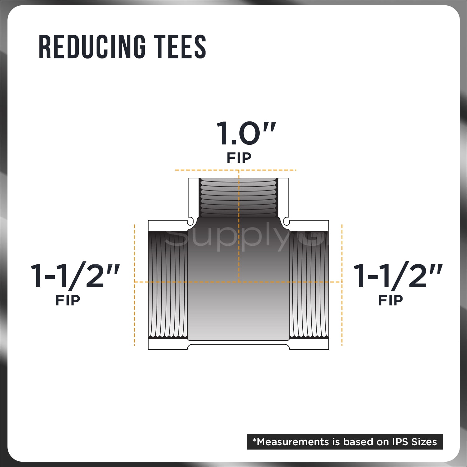 Supply Giant 1-1/2" x 1-1/2" x 1" BLack Pipe Fitting Reducing Tee Cast Iron