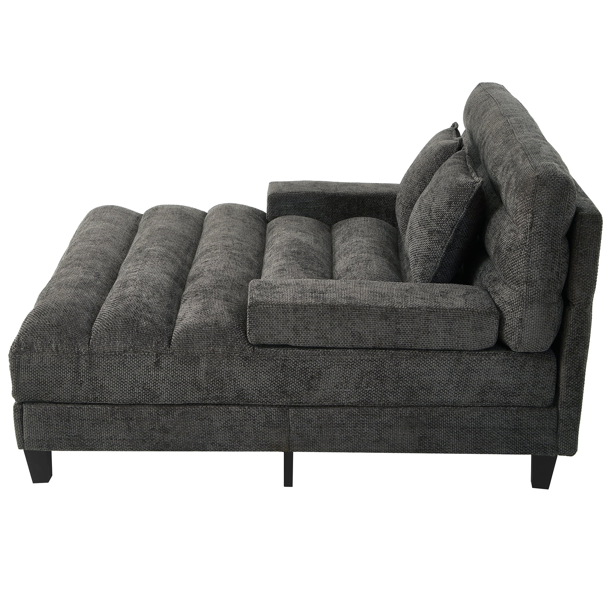 Euroco Modern Chaise Lounge Sofa 57.1" Sofa Bed Chenille Upholstered Lounge Sofa Chair with Adjustable Backrest and LED Light Strip for Living Room, Grey