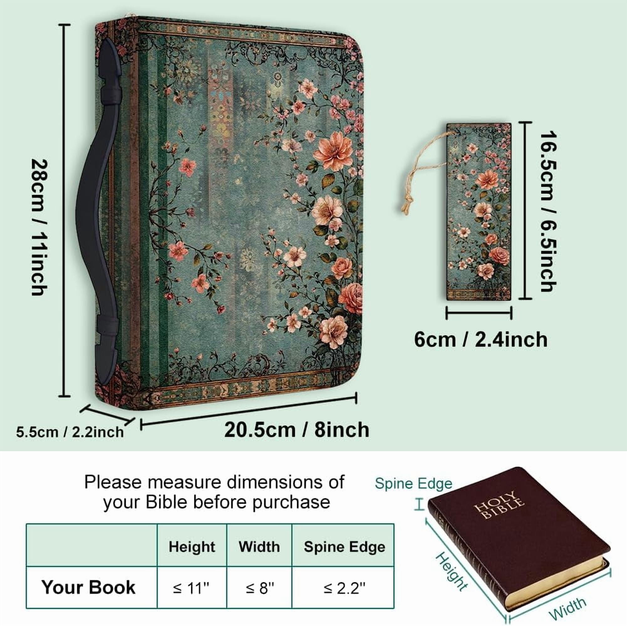 1pc Large Bible Cover 8x11 inch PU Leather Bible Case with Bookmark Vintage Flower Branch Bible Carrying Case for Women Men Christian Bible Note Books Carrying Accessories for DIY