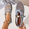 thumbnail image 3 of Rokment Womens Buckles Fishnet Ballet Flat Mary Jane Slip on Dressy Shoes Summer Fall Fashion Retro Mesh Closed Toe Comfortable Walking No Heel Mules Loafers Sandals Blue Size 8, 3 of 6