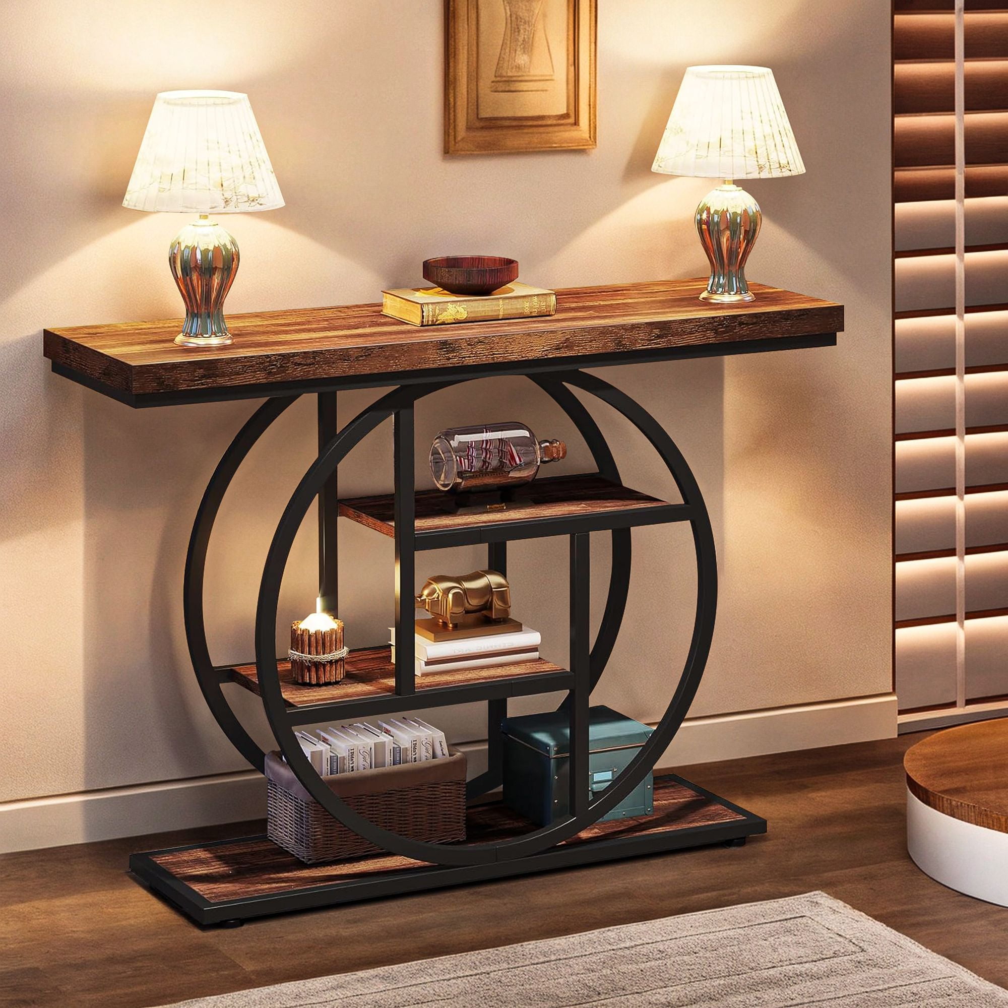 Demi Bonn 41"dustrial Console Table for Entryway, Farmhouse Sofa Tables Behind Couch, Rustic Wood and Metal Foyer Table with 3-Tier Shelves for Hallway Living Room, Rustic Brown