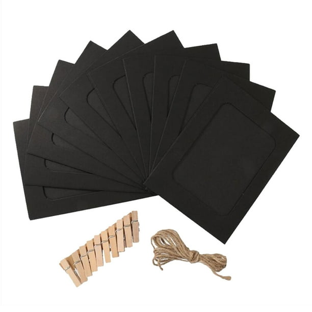 GAXIRE 10 marcos de fotos de papel Kraft retro de 6 pulgadas, decoraciones colgantes con cuerda y clips (negro)