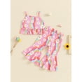 thumbnail image 4 of Nygoyerh Toddler Baby Girls 2Pcs Summer Outfits Stripe Floral Print Ribbed Tank Tops with Flare Pants 6M 12M 18M 24M 3T 4T Kids Casual Long Pants Sets Cute Fashion Outfits, 4 of 8