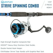 Quantum Strive Spinning Reel and Fishing Rod Combo, 10-Foot, 2-Piece, Heavy Power, Moderate-Fast Action Rod, Graphite Composite Blank, Size 8000 Reel, 4+1 Bearings, 4.7:1 Gear Ratio, Silver/Blue
