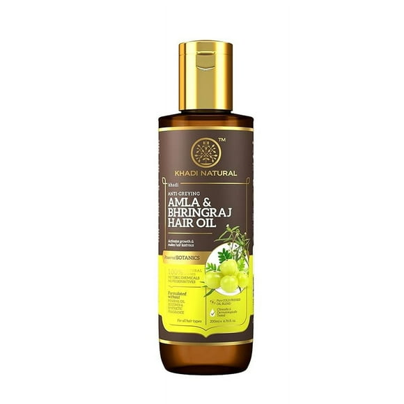 Khadi Natural Amla & Bhringraj Hair Oil | Herbal Oil for Boosting Hair Growth | Non-sticky Hair Oil | Silicone & Mineral Oil Free | Suitable for All Hair Types | Powered Botanics|200ml