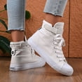 thumbnail image 3 of HIgh Top Sneakers for Women Trendy Lace up Hook and Loop Canvas Shoes Casual Walking Tennis Shoes Nonslip Flat Shoes White Size 9.5, 3 of 8