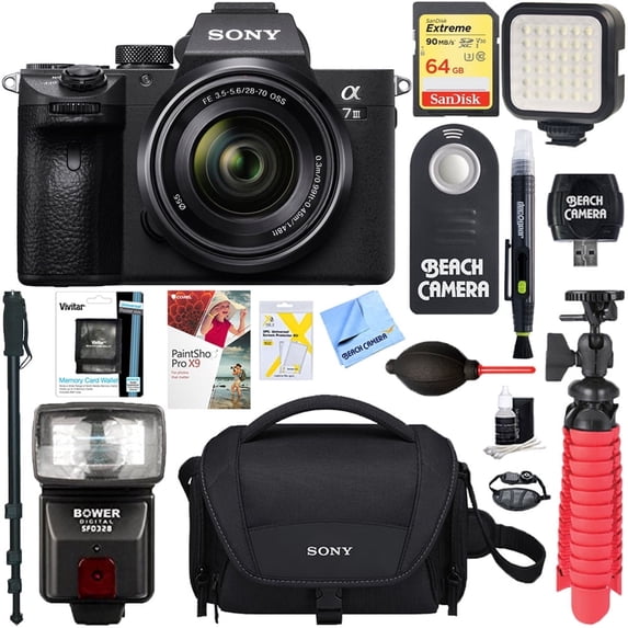Restored Sony a7III Full Frame Mirrorless Interchangeable Lens Camera with 28-70mm Lens Kit ILCE-7M3K/B Official Sony USA Partner Model Bundle with 64GB Memory + Flash & Accessories (Refurbished)
