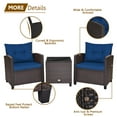 thumbnail image 5 of Patiojoy 3PCS Wicker Cushioned Conversation Set Outdoor Rattan Furniture w/ Navy Cushions, 5 of 7