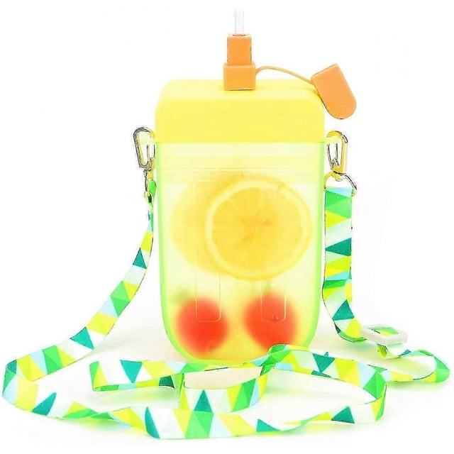 Cute Kids Water Bottles With Straws, Creative Ice Cream Popsicle Leakproof Plastic Drink