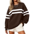 thumbnail image 2 of Women Varsity‑Style Striped Sweatshirt Oversized Long Sleeve Pullover Crew Neck Casual Fashion Tops, 2 of 5