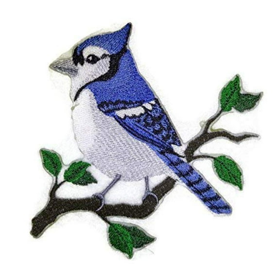 Single Blue Jay Bird Embroidered Iron on/Sew patch [5" X 4.5"]