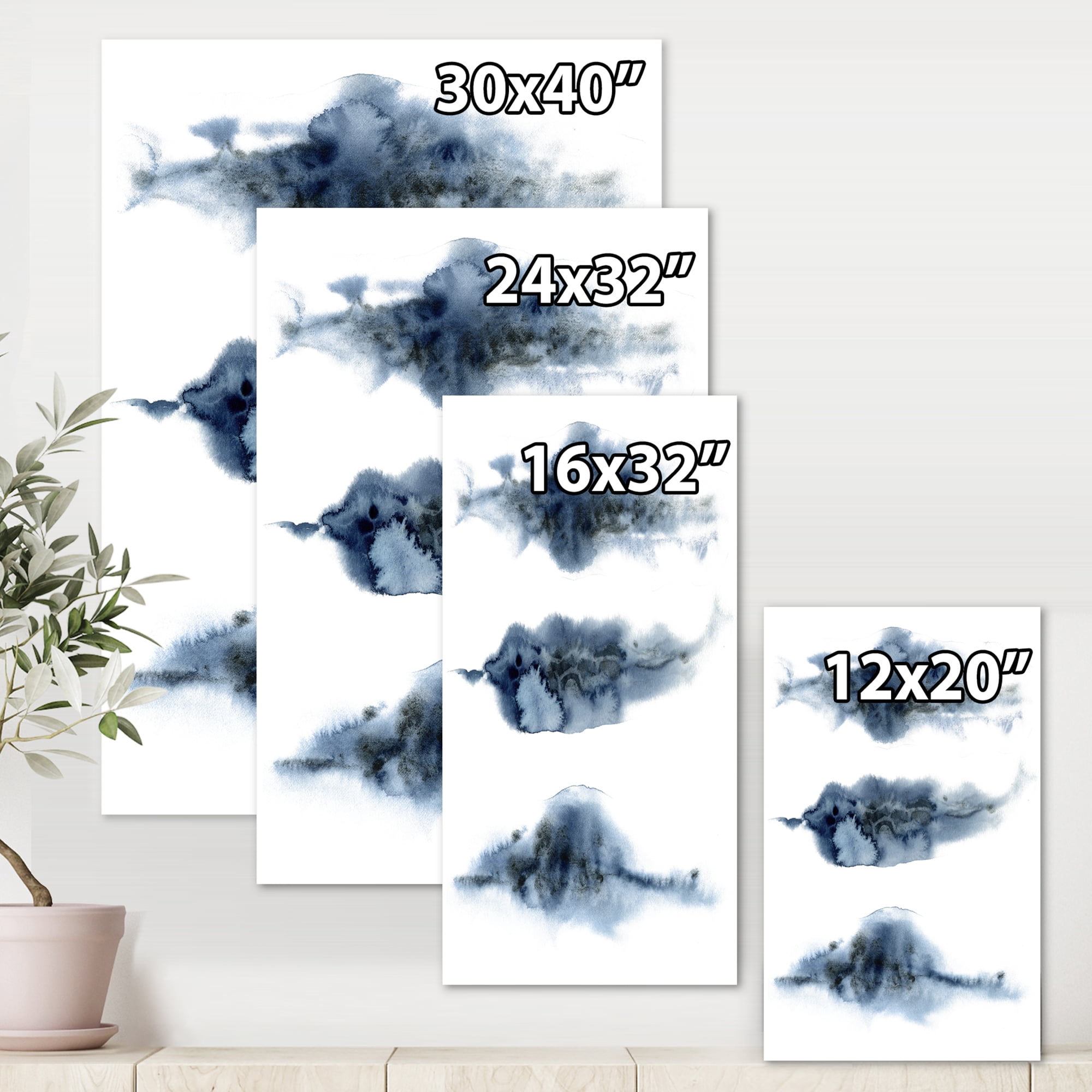 Designart ' Abstract Of Clouds Dark Blue Colored V ' Modern Canvas Wall Art Print
