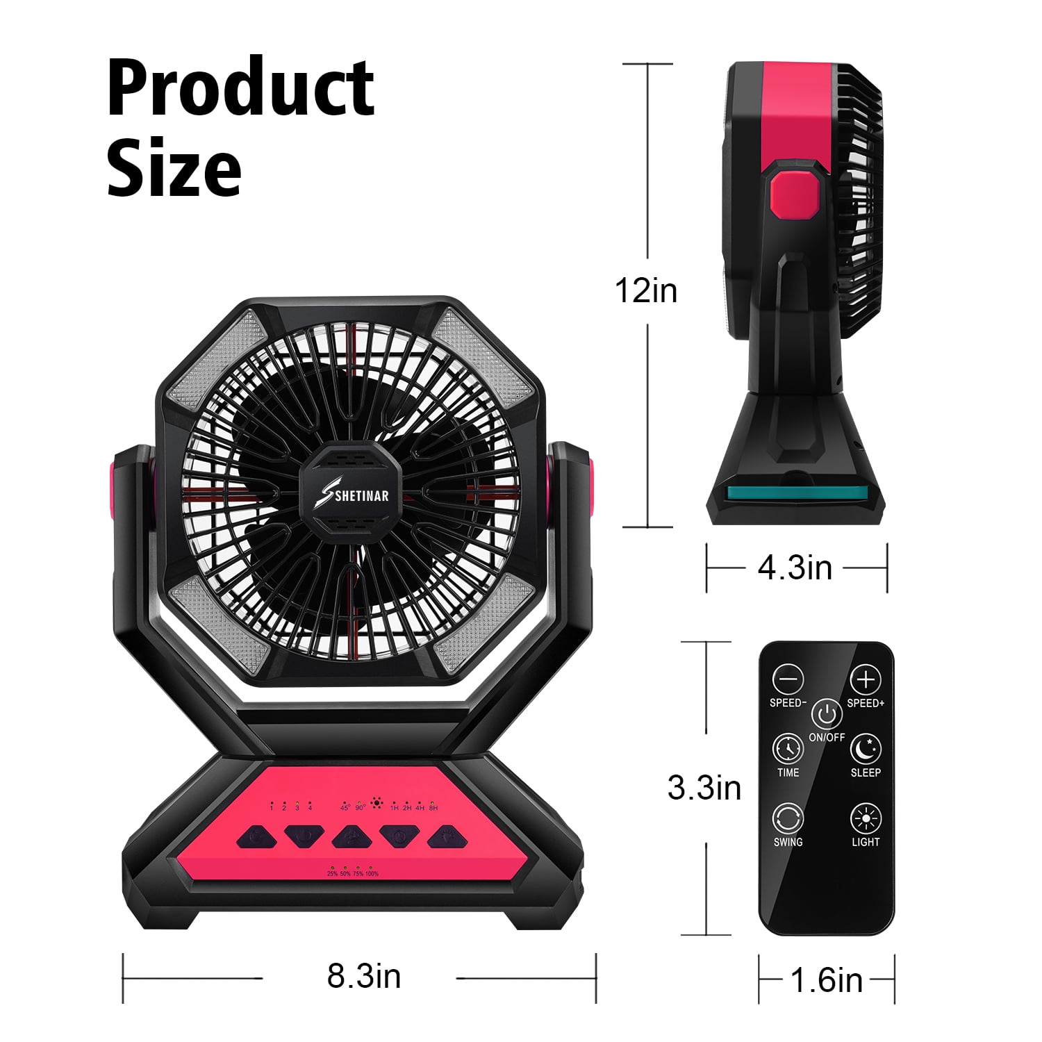 SHETINAR 20000mAh Rechargeable Fan Battery Powered Fan 4-Speed Tabletop Fan with Charging, Hooks, Timer, Portable Fan for Office,Bedroom,Outdoor,Power Outage,Hurricane,Travel.Red
