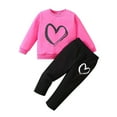 thumbnail image 1 of Ensemble Couverture Bébé Garçon 2025 pour Fille Tenue de la Saint-Valentin Vêtements pour Adolescentes Crop Tops Imprimé Cœur Chemises Col Rond Couverture de Réception Ensemble Chandail en Molleton Fille Pantalon Jogger, 1 of 8