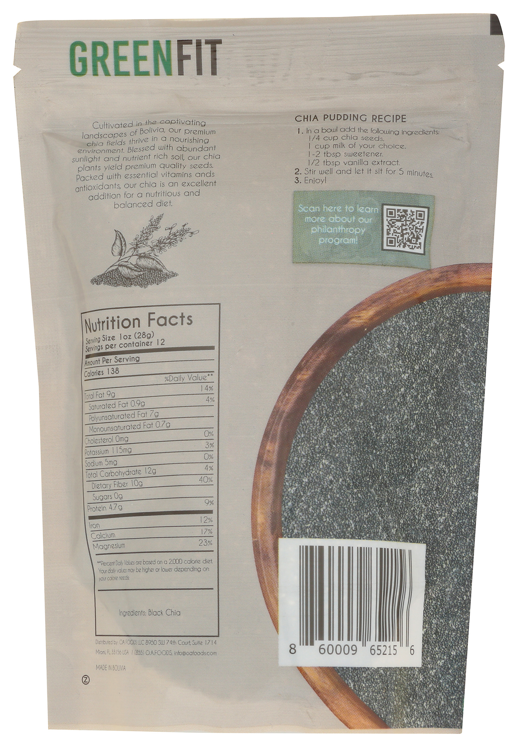 Pack of 6, Greenfit Black Chia, 12 oz