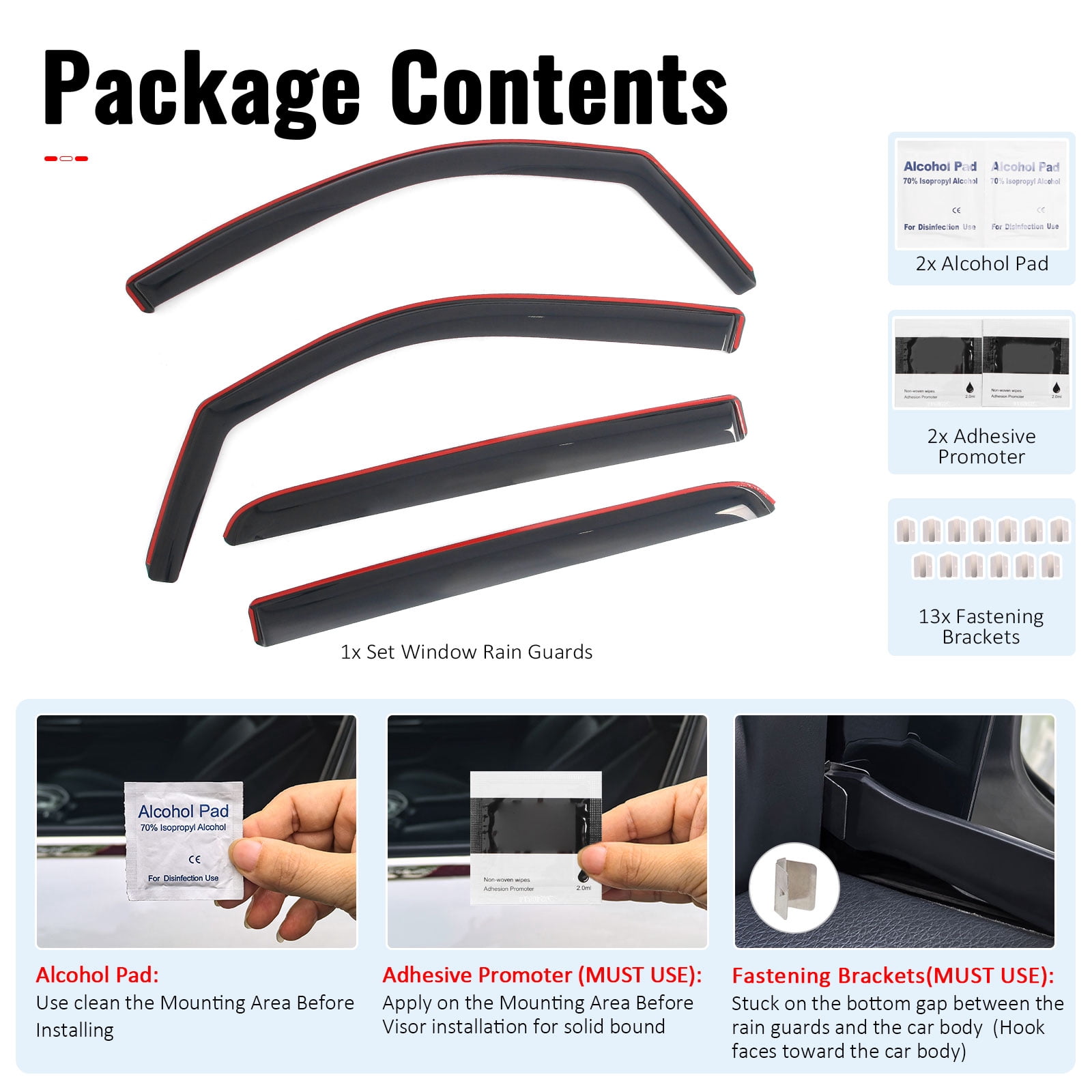 Ikon Motorsports In-Channel Window Visors Sun Shades Vent Rain Guards Deflectors for 2019-2026 Ram 1500 Crew Cab Acrylic Smoke/Tinted 4PCS