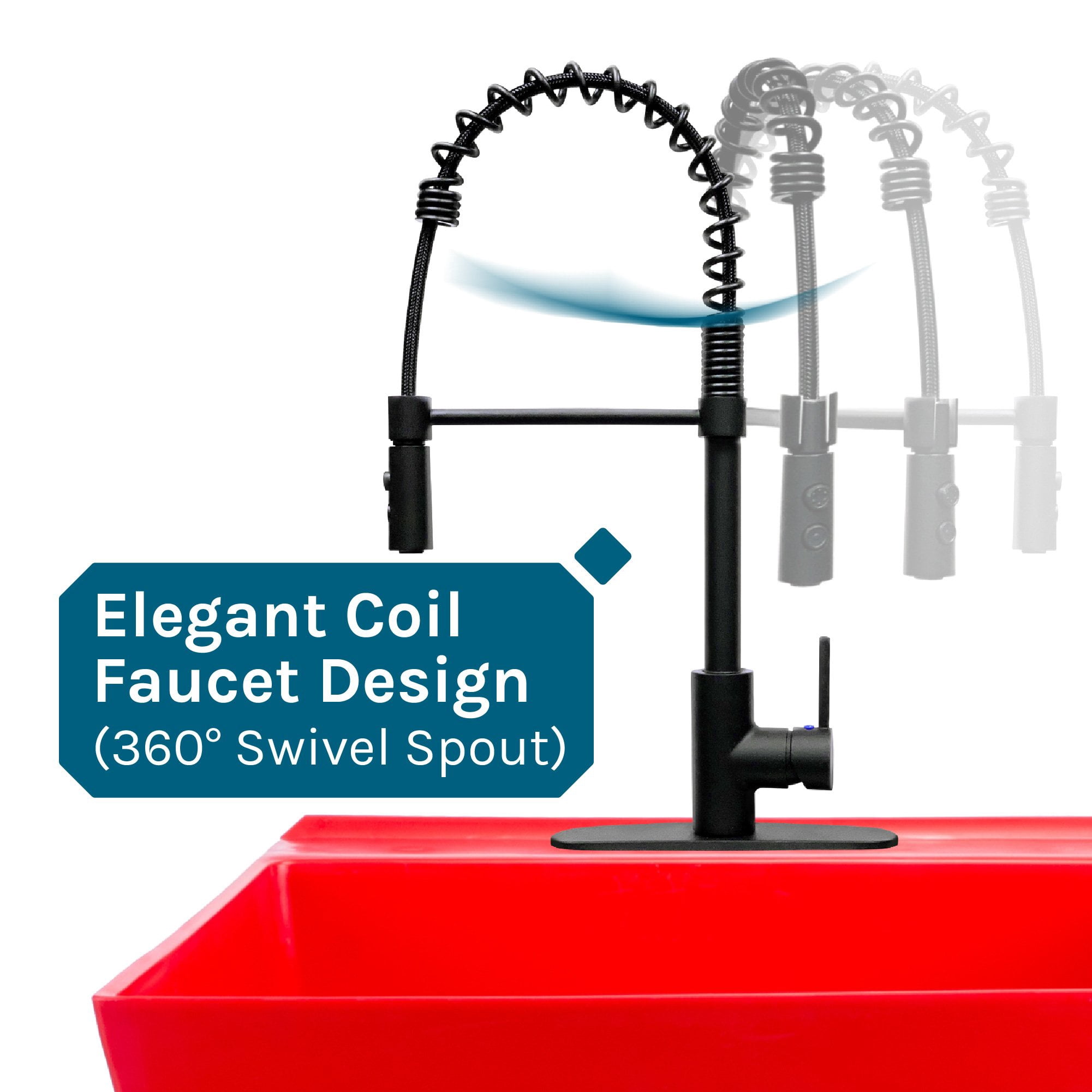 Tehila Utility Sink with Black Coil Pull-Down Faucet 19 Gallon - Red