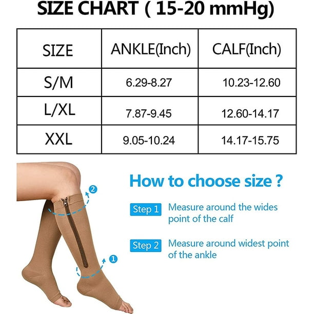 2 Pair Zipper Compression Socks for Women Men Open Toe Compression Socks  Easy on（Multi-colored，Small/Medium ，2 Pair） 