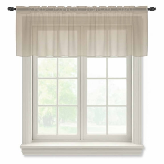 Beige Brown Ombre Valance Curtains for Kitchen/Living Room/Bathroom/Bedroom Window, Rod Pocket Small Topper Half Short Window Curtains Voile Sheer Scarf, Abstract Modern Art Gradient 54"x18"