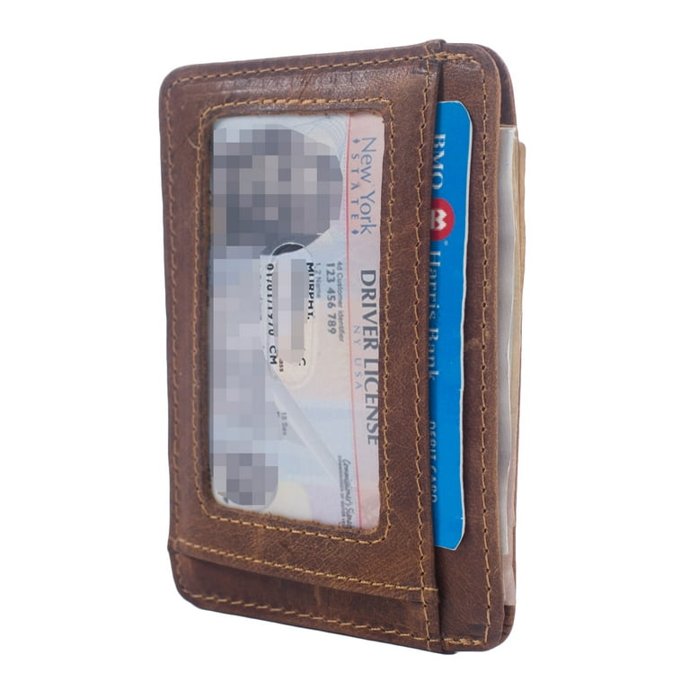 HOPSOOKEN Money Clip RFID Front Pocket Wallet Men Leather Slim Minimalist  Wallet